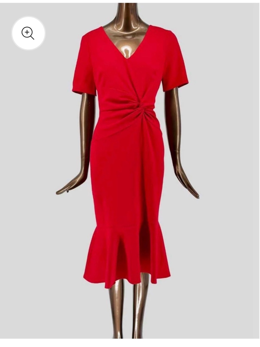 London Times Red Twist Front Flounce Hem Midi Dress Women's Size 14 NWT